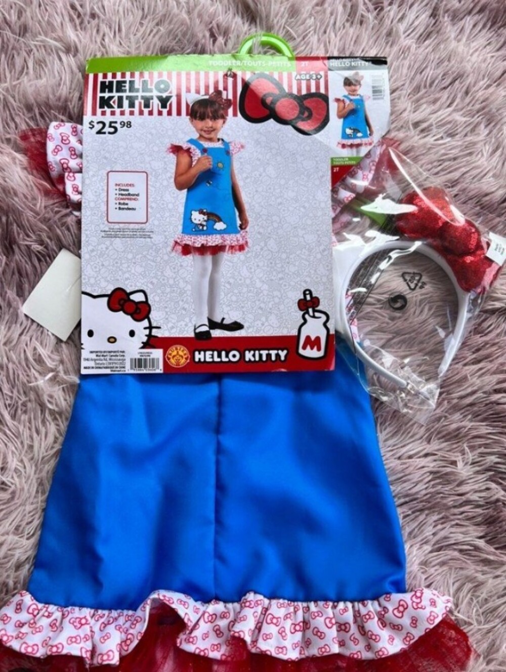 Toddler Girls Hello Kitty Blue Dress Costume with Red Bow Headband